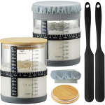 Sourdough Starter Jar Kit Manufacturer - 2 Pack Borosilicate Glass with Thermometer Scraper Cloth Cover