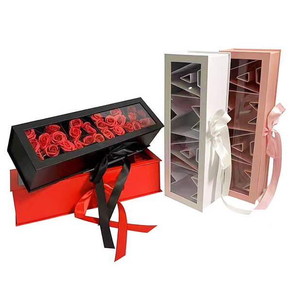 Luxury Women's Jewelry Gift Box with Clear Window Embossed Logo Flower Design for Mother's Day Gift Sets
