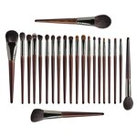24pc Professional Goat Pony Hair Makeup Brush Set 24 Pieces Black Eye Shadow Brushes with PU Bag for Face & Lip Liner