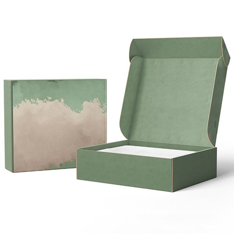 20*18*8 cm White Green Outside Recyclable Foldable Kraft Paper Shipping Packaging Mailer Boxes with UV Coating and Varnishing