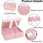 Magnetic Recyclable Rigid Customizable Gift Boxes 22x17x8.5cm Bow Lids for Birthdays Weddings Valentine's Christmas (Pink)
