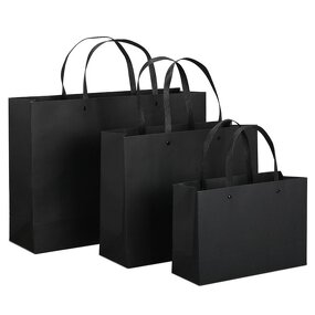 Handmade Luxury Black Cardboard Paper Bag with Custom Logo for Shoes Clothes Socks Fur Packing Quality Gift Comfortable Handle