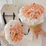 Creative Fashion Luxury Ice Cream Bouquet Flower Gift Wrapping Bag Handmade Waterproof Paperboard Cone Shaped for Candle Craft