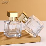 Custom 70ml Square Glass Perfume Bottle with Gold Cap Cosmetic Pump Sprayer for Containers Packed in Cartons