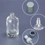 Glass Perfume Bottle with Flat Aluminium Cap Screen Printed Roll Seal Pump Sprayer Serum Cream Diffuser Packaging Boxed