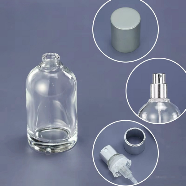 Glass Perfume Bottle with Flat Aluminium Cap Screen Printed Roll Seal Pump Sprayer Serum Cream Diffuser Packaging Boxed