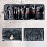 24pc Professional Goat Pony Hair Makeup Brush Set 24 Pieces Black Eye Shadow Brushes with PU Bag for Face & Lip Liner
