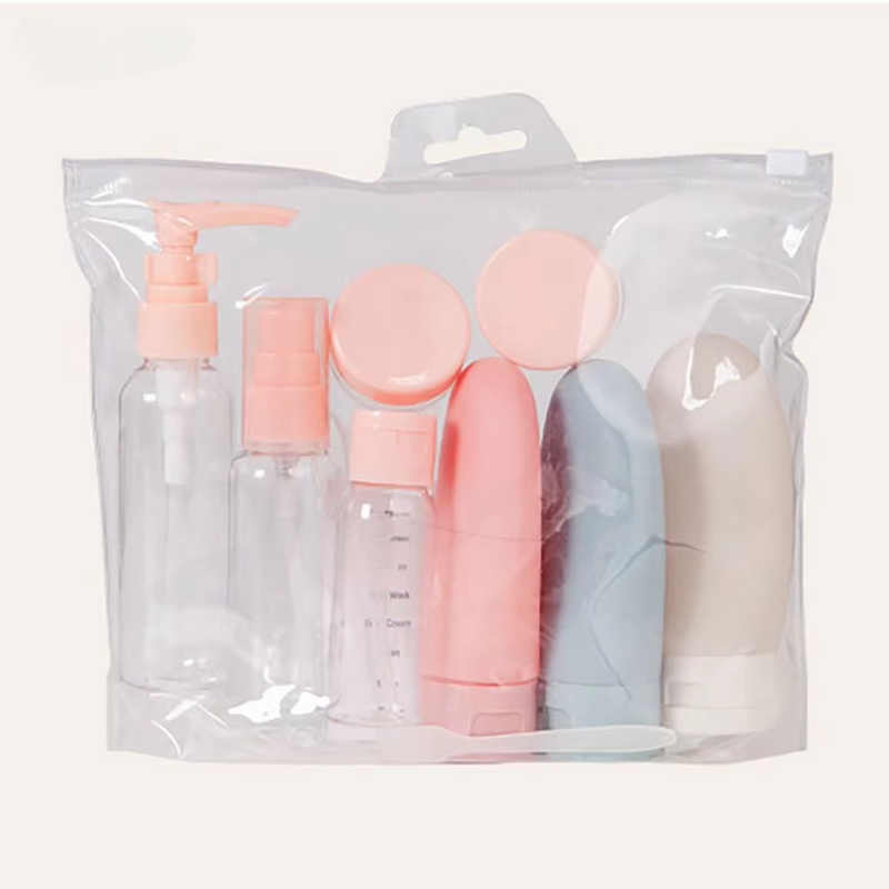 Leak Proof PP Plastic Travel Bottle Kit with Dispenser for Shampoo Skin Care Serum & Cosmetic Storage-Portable Toiletries Set
