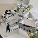 Wholesale Handmade Small Luxury Glossy Sliver Waterproof Stand Gift Rose Flower Bouquet Paperboard Packaging Cotton Rope Bag