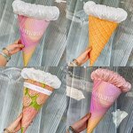 Creative Fashion Luxury Ice Cream Bouquet Flower Gift Wrapping Bag Handmade Waterproof Paperboard Cone Shaped for Candle Craft
