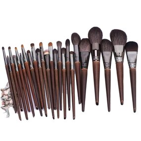 24pc Professional Goat Pony Hair Makeup Brush Set 24 Pieces Black Eye Shadow Brushes with PU Bag for Face & Lip Liner