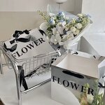 Handmade Custom Printed Logo Square Die Cut Kraft Paper Bag Waterproof Silver Floral Bouquet Design for Flower Candle Craft