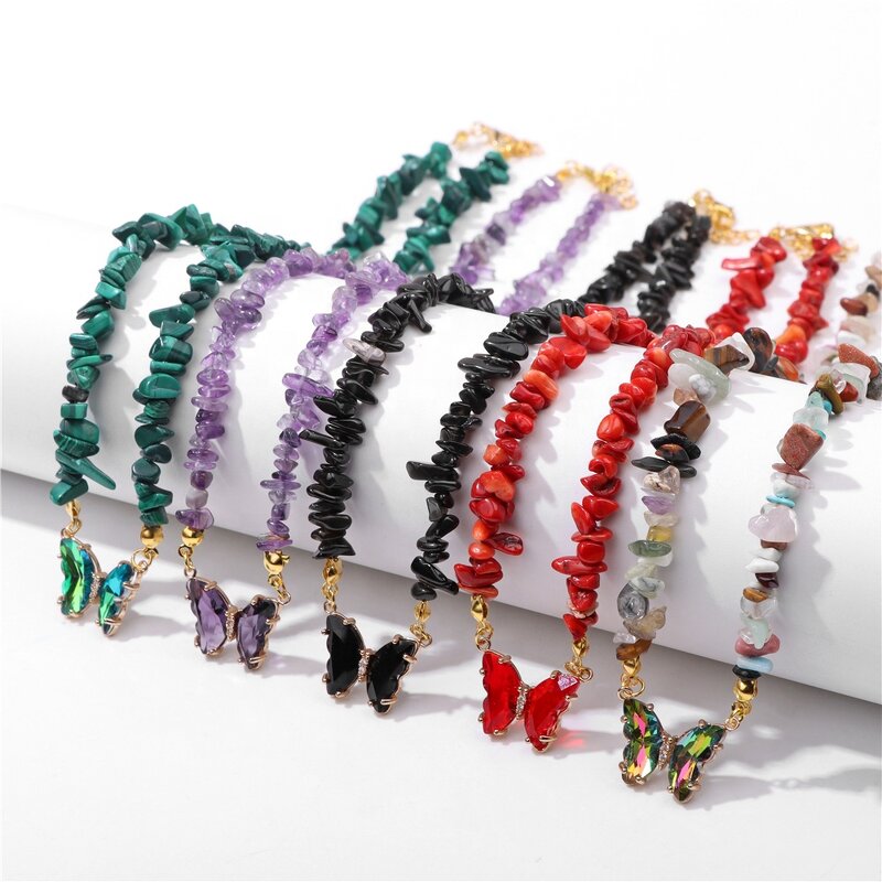 Crystal Butterfly Necklace Manufacturer - Natural Chip Stone Beaded Lobster Clasp Girl Choker Jewelry Tool