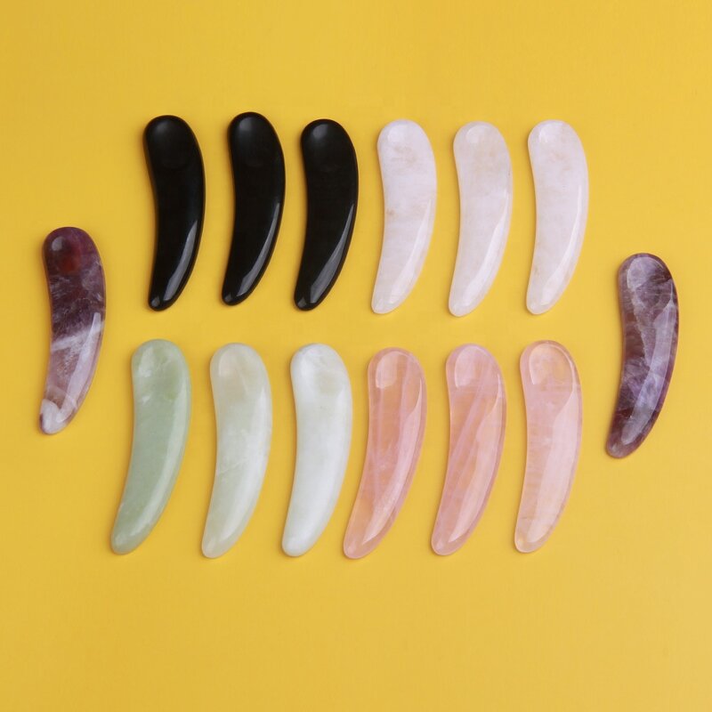 Disposable Cosmetic Spatula Manufacturer - Mini Multi-colored Curved Jade Amethyst Aventurine Scoop Tool