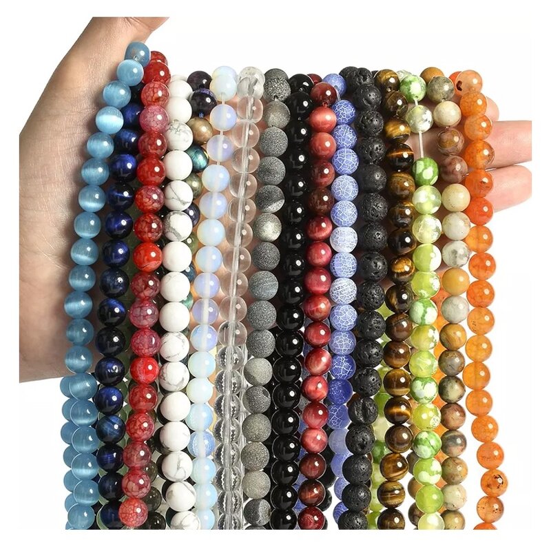Round Stone Beads Manufacturer - Tiger Eye Agate Amazonite 4-12MM DIY Bracelet Jewelry Making Tool