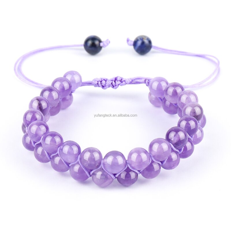 Amethyst Beaded Bracelet Manufacturer - Hot Selling Adjustable Double Row Stones Fashion Pulsera Jewelry Tool