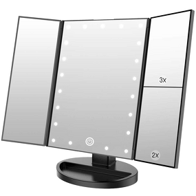 Tri-Fold LED Vanity Mirror Manufacturer - WEILY 21 Lights Adjustable Touch Screen 1x/2x/3x Magnification Tool