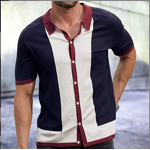 Men's Polo Shirt Manufacturer - Single Breasted Patchwork Slim Knit