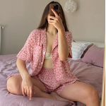 Pajamas Set Manufacturer - 100% Cotton Short Sleeve Leopard Print Lounge