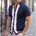 Men's Polo Shirt Manufacturer - Single Breasted Patchwork Slim Knit