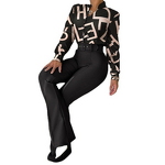 Women's Casual Suit Manufacturer - Printed Stand Collar Shirt & Wide Leg Pants