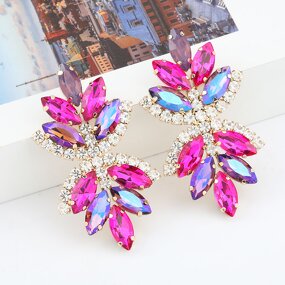 Dangle Earrings Jewelry Manufacturer - Alloy Colorful Glass Drill Rhinestone Flower