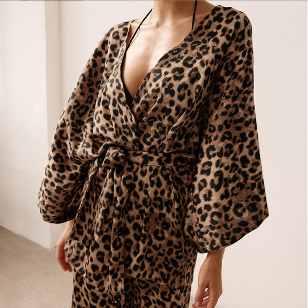 Pajamas Set Manufacturer - Leopard Print Long Sleeves Loose Two-Piece