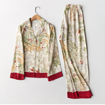 Pajamas Set Manufacturer - Long Sleeve Lapel Plant Print Elastic Waist
