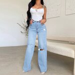 Jeans Manufacturer - High Waist Loose Straight Leg Ripped Wide Leg