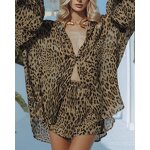 Pajamas Set Manufacturer - Leopard Print Long Sleeve Shorts Loungewear