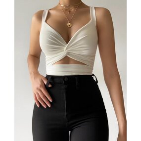 Camisole Vest Top Manufacturer - Twisted Elastic Tie Up V-Neck Open Back