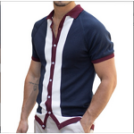 Men's Polo Shirt Manufacturer - Single Breasted Patchwork Slim Knit