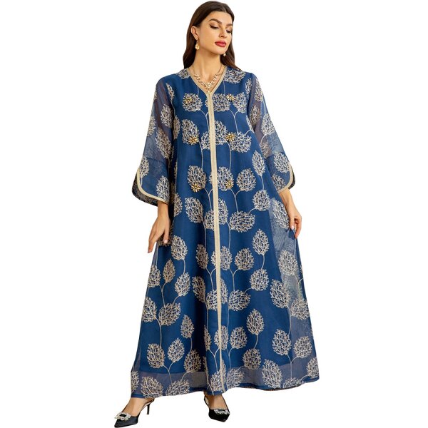 Muslim Party Dress Manufacturer - Elegant Mesh Embroidered for Autumn & Spring