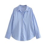 Women's Shirt Manufacturer - Vintage Long Sleeve Linen Blend Stripe Casual Chic