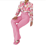 Women's Casual Suit Manufacturer - Printed Stand Collar Shirt & Wide Leg Pants