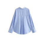 Women's Shirt Manufacturer - Vintage Long Sleeve Linen Blend Stripe Casual Chic
