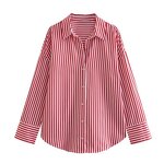 Women's Shirt Manufacturer - Vintage Long Sleeve Linen Blend Stripe Casual Chic