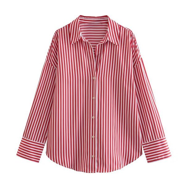 Women's Shirt Manufacturer - Vintage Long Sleeve Linen Blend Stripe Casual Chic