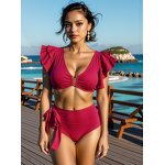 Bikini Set Manufacturer - Deep V Neck Ruffled High Waisted Two Piece