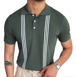 Men's Polo Shirt Manufacturer - Green Striped Slim Fit Knitted