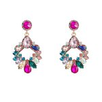 Dangle Earrings Jewelry Manufacturer - Alloy Colorful Glass Drill Rhinestone Flower