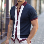 Men's Polo Shirt Manufacturer - Single Breasted Patchwork Slim Knit