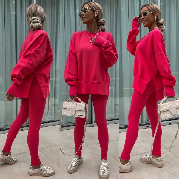 Women's Casual Suit Manufacturer - Tight Pants & Loose Sweatshirt Two-Piece Set