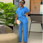 Women's Casual Suit Manufacturer - Lapel Short Sleeve Shirt & Wide Leg Pants