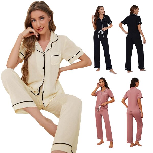 Pajamas Set Manufacturer - Short Sleeve Solid Color 2pcs Comfortable