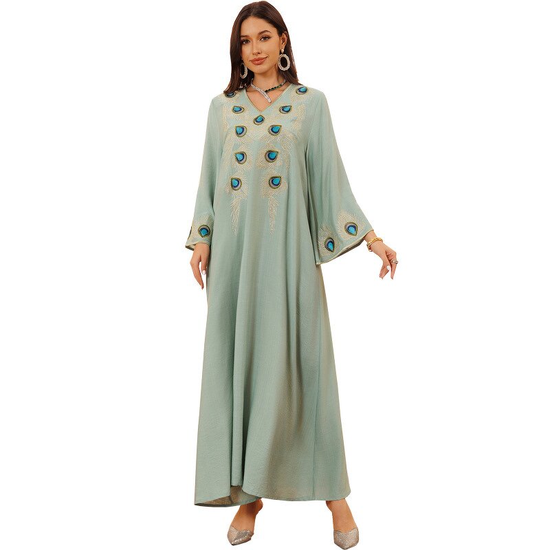 Muslim Abaya Dress Manufacturer - Satin Embroidered Maxi Evening for Autumn