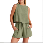 Women's Two-Piece Set Manufacturer - Sleeveless Top with Shorts & Pants
