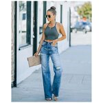 Denim Pants Manufacturer - Casual Wide Leg Mid Waist Washed Perforated