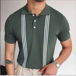 Men's Polo Shirt Manufacturer - Green Striped Slim Fit Knitted
