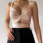 Camisole Vest Top Manufacturer - Twisted Elastic Tie Up V-Neck Open Back